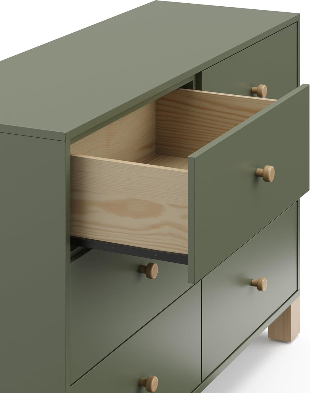 Storkcraft California 6-Drawer Double Dresser, Olive with Driftwood | GREENGUARD Gold Certified, Wood Dresser, Spacious Storage Organizer for Kids Bedroom, Safety Interlocking Drawer System