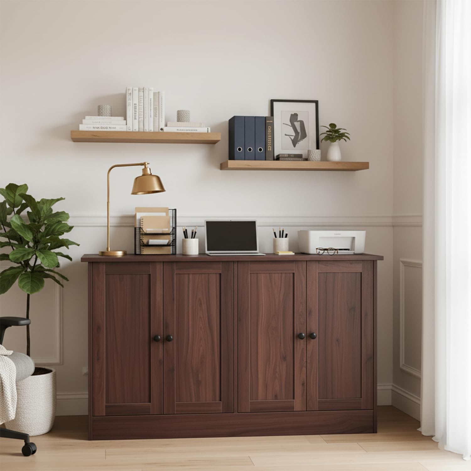 holzart Rustic Brown Buffet Cabinet with Storage, 49" Farmhouse Kitchen Sideboard with 4 Doors, Industrial Coffee Bar Cabinet & Console Table for Dining Room, Living Room