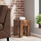 Solid Teak Wood Stool, Square Rustic End Table for Living Room Bedroom, Sturdy Compact Footrest Seat, 15.7 inch Height, Brown