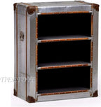Aviator Side Table & Compact Bookcase with Aluminum Finish and Riveted Detailing Industrial Living Room Furniture