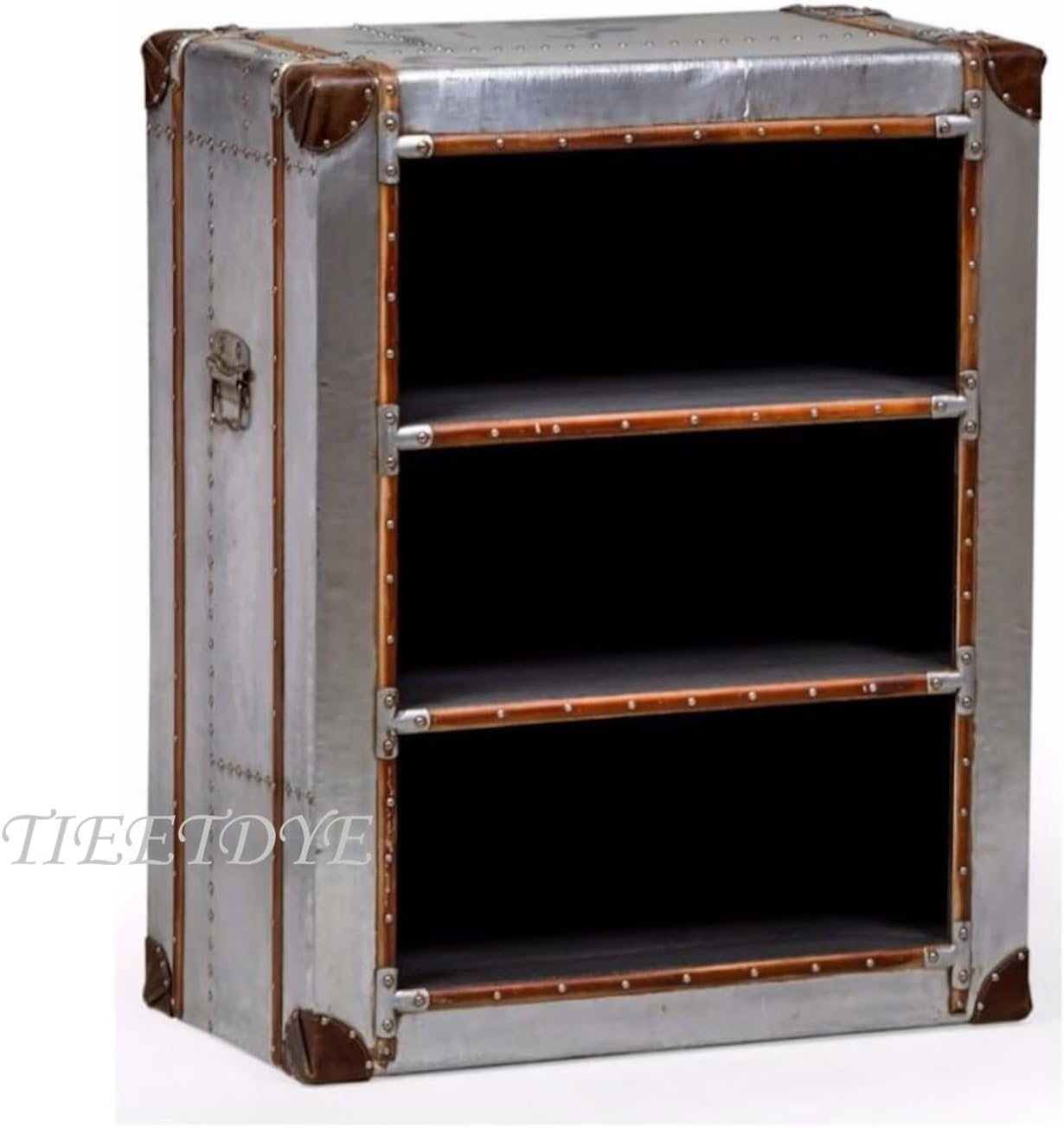 Aviator Side Table & Compact Bookcase with Aluminum Finish and Riveted Detailing Industrial Living Room Furniture