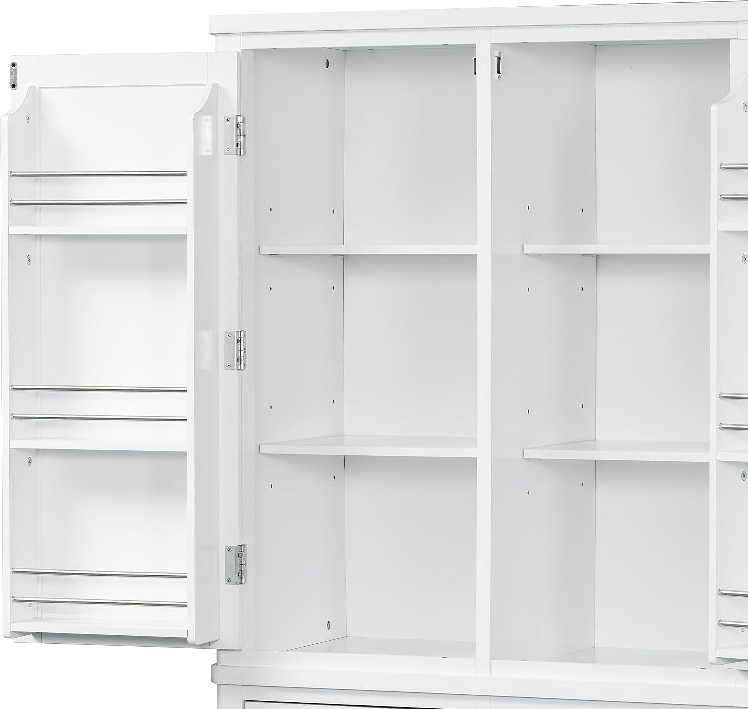 74.8" H Farmhouse Kitchen Pantry Cabinet with Pull-Out Trays, 53" L x 20" W Large Cupboard Storage Cabinet with 3 Drawers and Adjustable Shelves for Dining Room, Kitchen, White