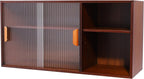 Kitchen Pantry Cabinet, Wall Mount or Countertop Sideboard with Glass Doors, 2 Tiers Rectangular Cupboard Food Pantry Cabinet for Kitchen, Dining Room, or Living Room (Walnut)
