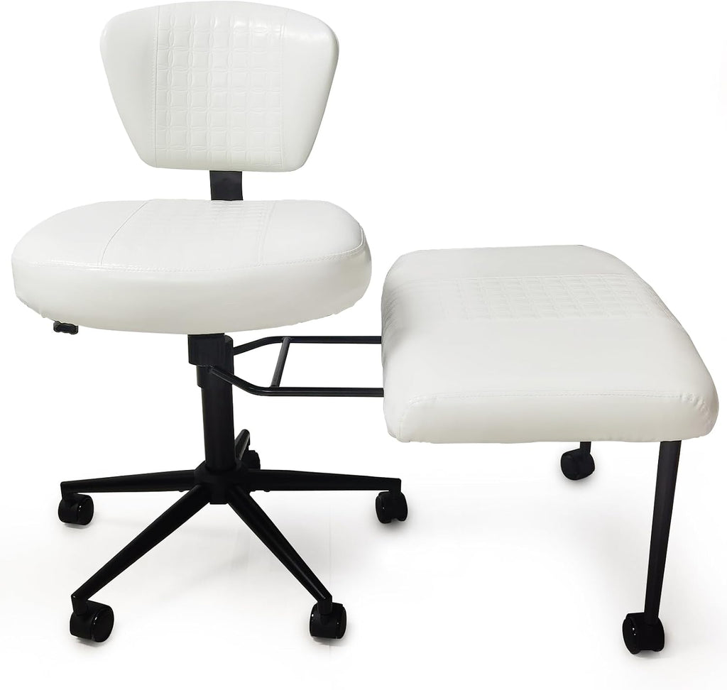 Ergonomic Cross Legged Office Chair with Wheels, Meditation Chair, Ultimate ADHD Desk Chair with Lumbar Support for Active Sitting, Modern Criss Cross Kneeling Chair for Home & Office PU&White