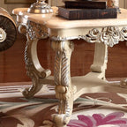 Luxury Carved Solid Wood End Table with Marble Top, European Style Antique Side Table, Ornate Sofa Corner Table for Living Room Bedroom