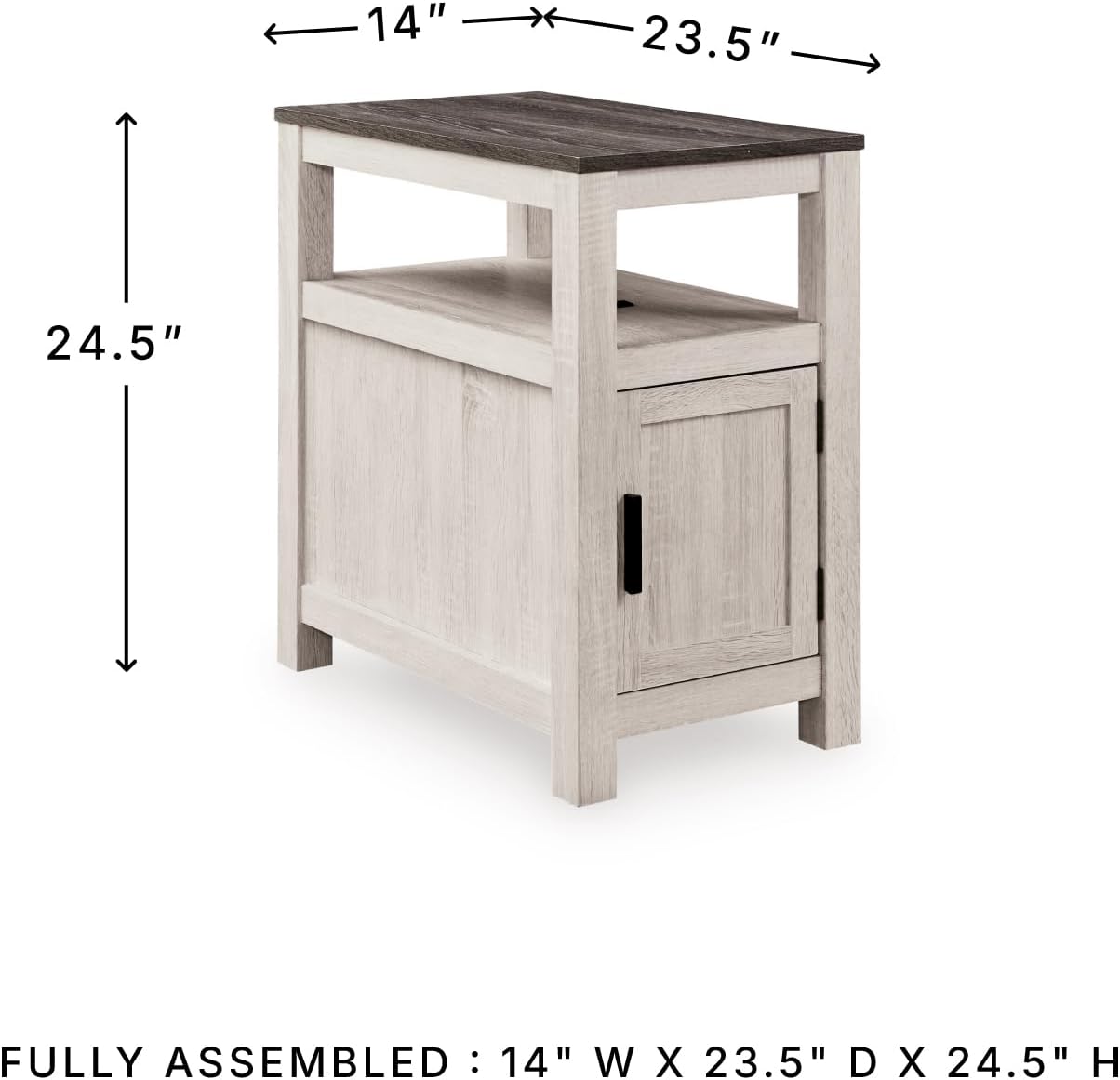 Signature Design by Ashley Fendenmore Farmhouse Chairside End Table with Storage and USB Ports, Gray & White