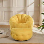 Flower Bean Bag Chair with Ottoman, Comfy Fuax Fur Beanbag for Adults & Teens, Fluffy Plush Floor Lazy Sofa for Bedroom, Living Room, Reading Nook, Yellow