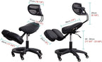 Ergonomic Kneeling Chair with Backrest, 360° Swivel Mobile Posture Stool for Office, Black Leather