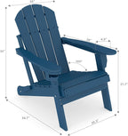 Folding Adirondack Chairs Set of 2，HDPE，Fire Pit Chair with Cup Holder,Blue