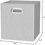 Amazon Basics Collapsible Cube Storage Bins, Space-Saving, Organizing Fabric Bins with Handles, 10.5 x 10.5 x 11 inches, Light Grey, 6-Pack