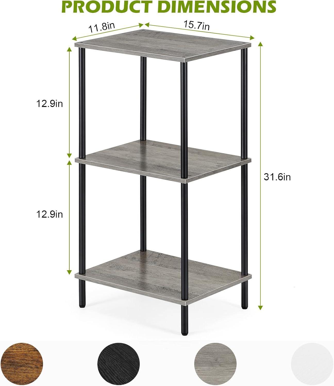 ETELI 3 Tier Tall Side Table Small Telephone Table Stand with Storage Shelves 31.6 Inch Tall End Table Night Stand for Small Space Living Room Bedroom Bathroom Kitchen, Gray