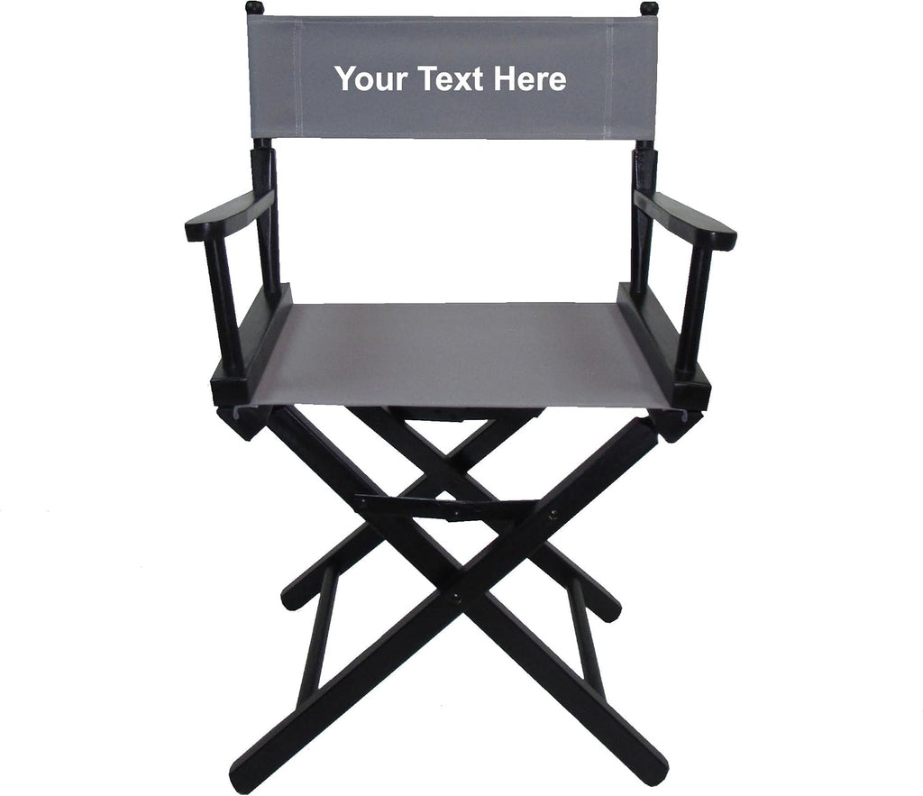 TLT 18" Table Height Folding Director’s Chair – Black Frame – Personalized/Imprinting – Contemporary Style - Grey Canvas