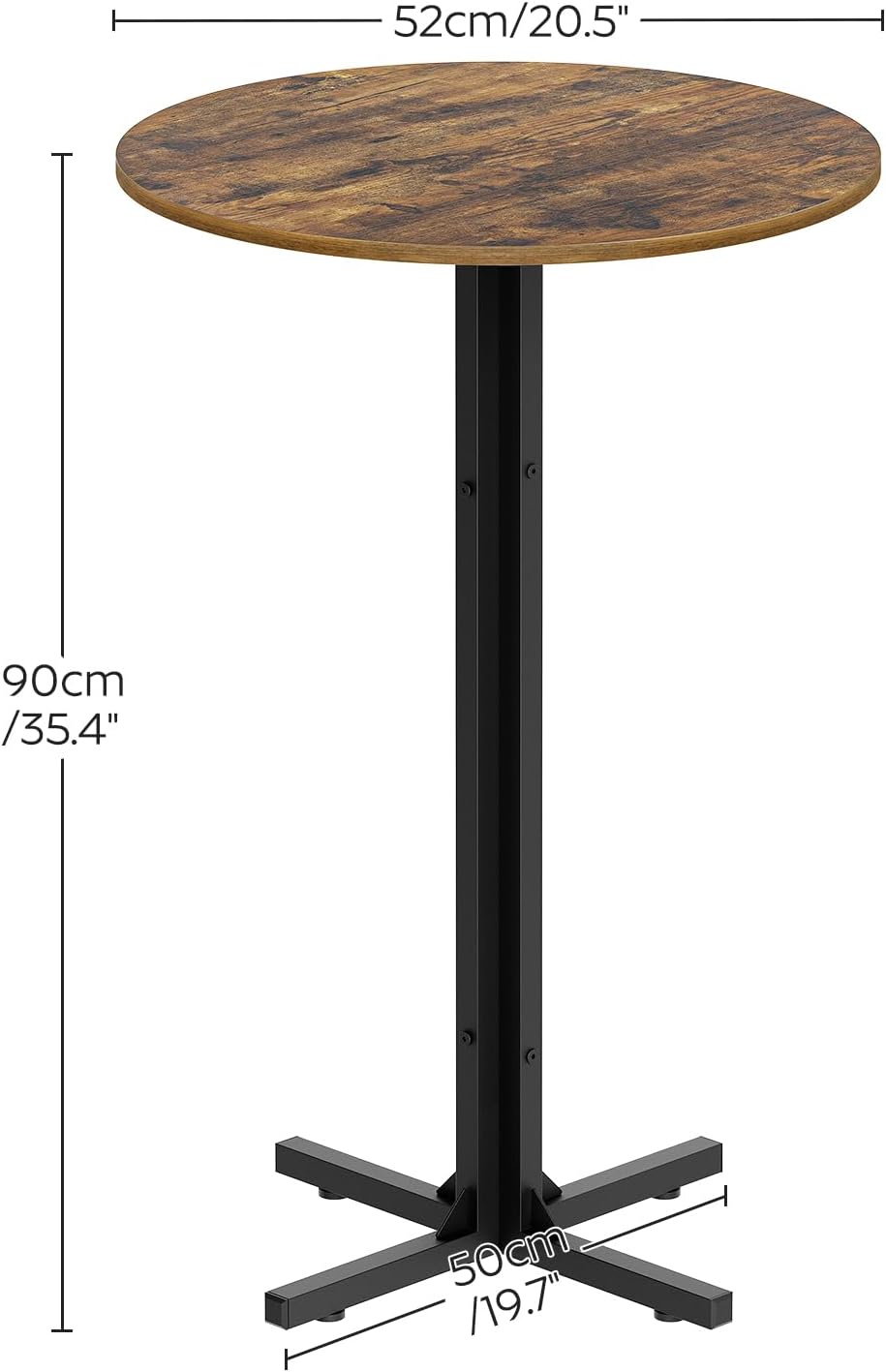YATINEY Round Bar Table Set of 2, Counter Height Pub Table, Bar Height Cocktail Table, Versatile Use, for Dining Room, Kitchen, Bar, Pub, Cafe, Rustic Brown and Black BT10L2BR