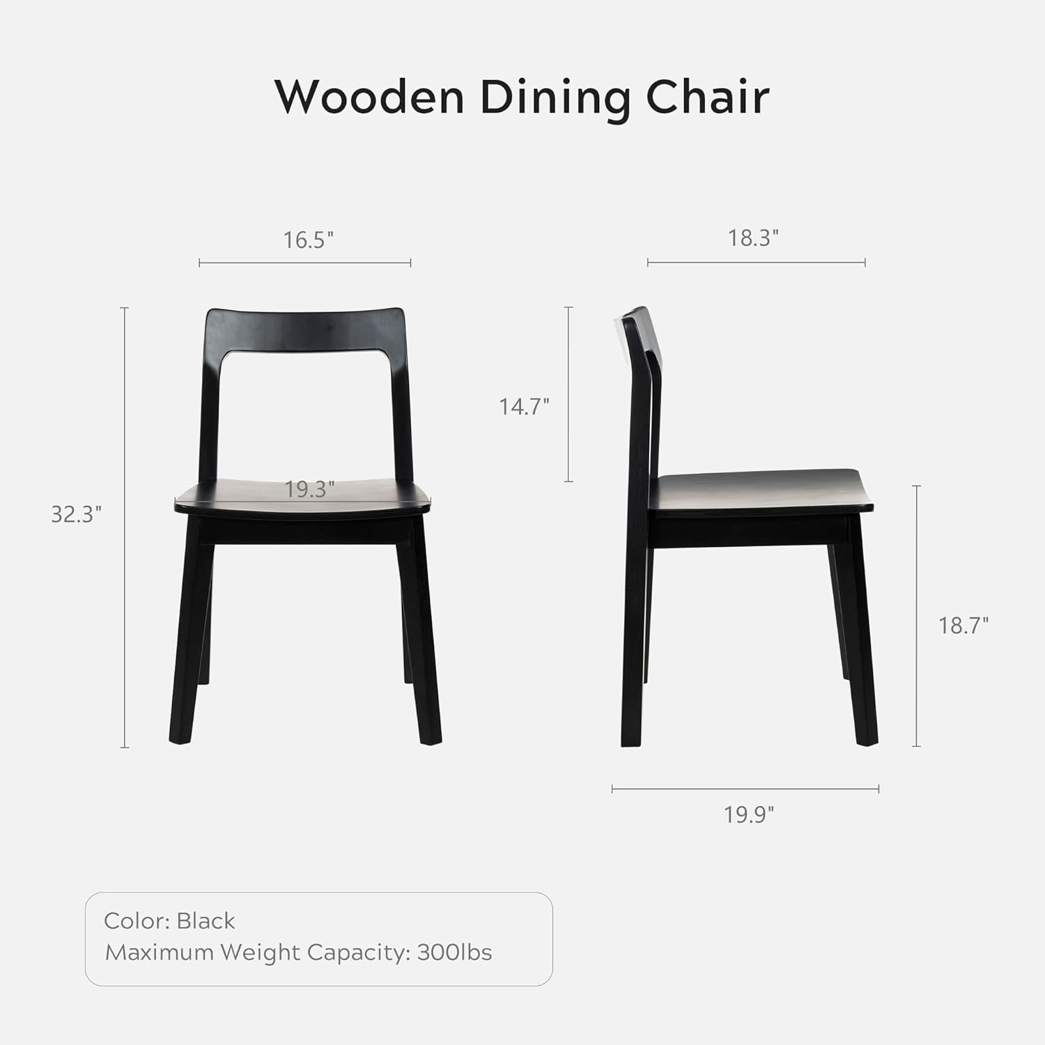 EYYTHUNG Farmhouse Wood Dining Chairs Set of 2,Wooden Kitchen Chairs, Mid Century Modern Side Chair Armless Chair for Living Room, Dining Room, Black