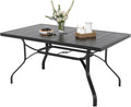 Soohow Outdoor Dining Table 60"x35", Rectangle Patio Dining Table with 1.57" Umbrella Hole, Outdoor Metal Furniture for Patio, Graden, Backyard and Poolside, Weather-Resistant