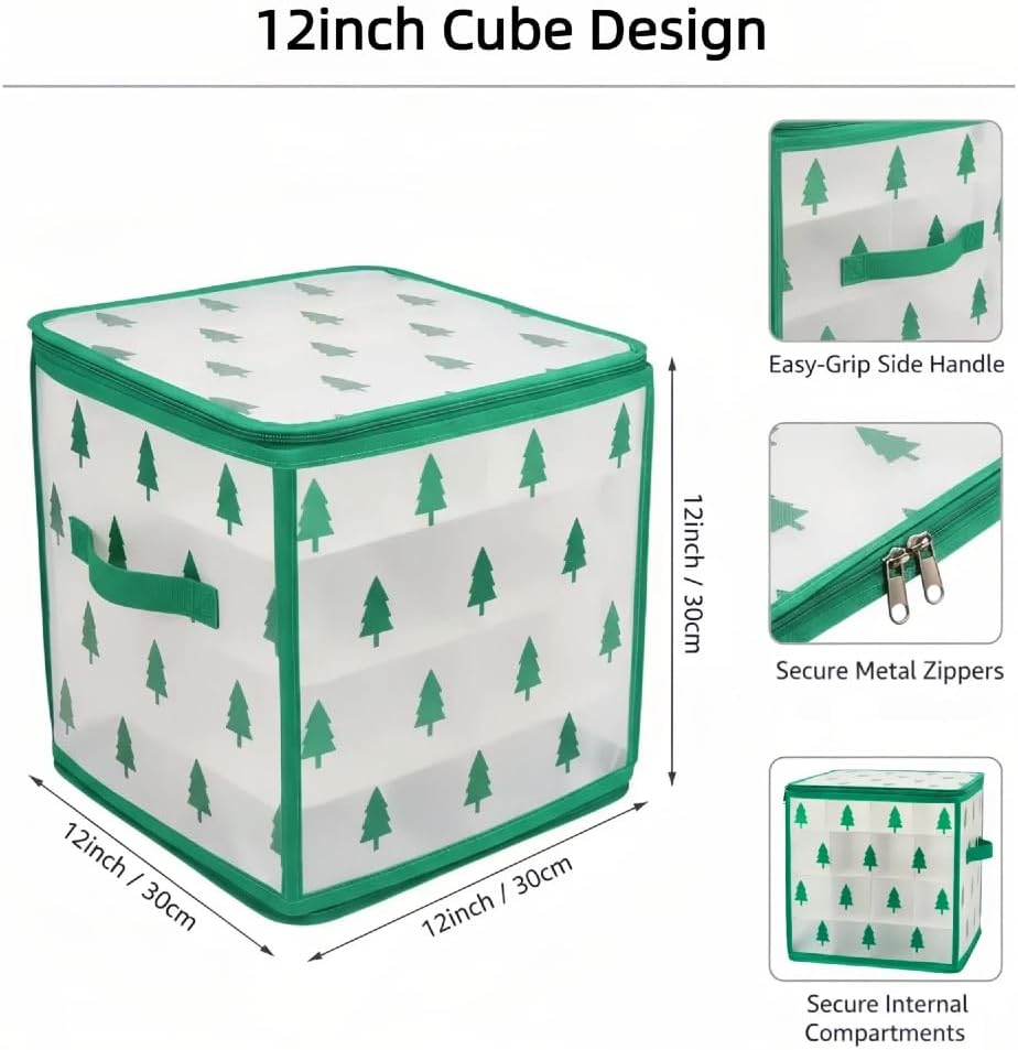Christmas Ornament Storage Box, Christmas Tree Ornament Organizer, Hard Plastic Storage Container with Dividers, Clear Design Waterproof Case for 3" Seasons Balls