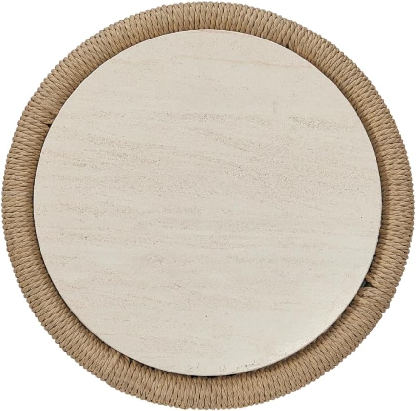 Penau Beige Rope Accent Side Table, Handwrapped Cylindrical Rope Design, Coastal Boho Accent Table for Living Room Bedroom Patio, 15.25 x 15.25 x 22.5 Inchs