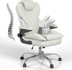 Office Chair, Home Desk Chair, Ergonomic Computer Chair with Lumbar Support, Executive Leather Chair with Flip-Up Armrests, Big and Tall Swivel Rolling Chair, White