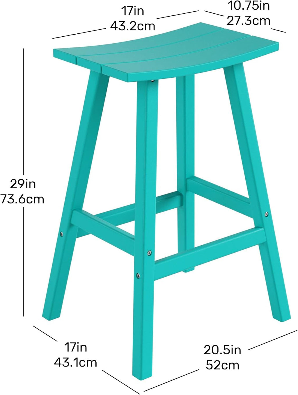 Costaelm All-Weather Bar Stools Set of 2, 29" Height Outdoor Bar Stools, Adirondack Poly Patio Bar Stool for Patio, Deck, Kitchen Counter and Garden, Turquoise