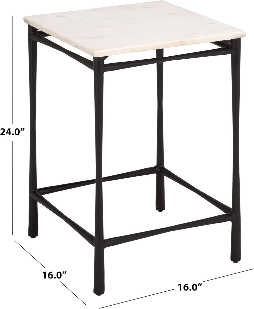 SAFAVIEH Furniture - Nadezhda Accent Table - White & Black - Marble Top Metal Side Table - Square Top Modern Design - Fully Assembled - Ideal for Living Room, Bedroom, 16"W x 16"D x 24"H (ACC3756A)