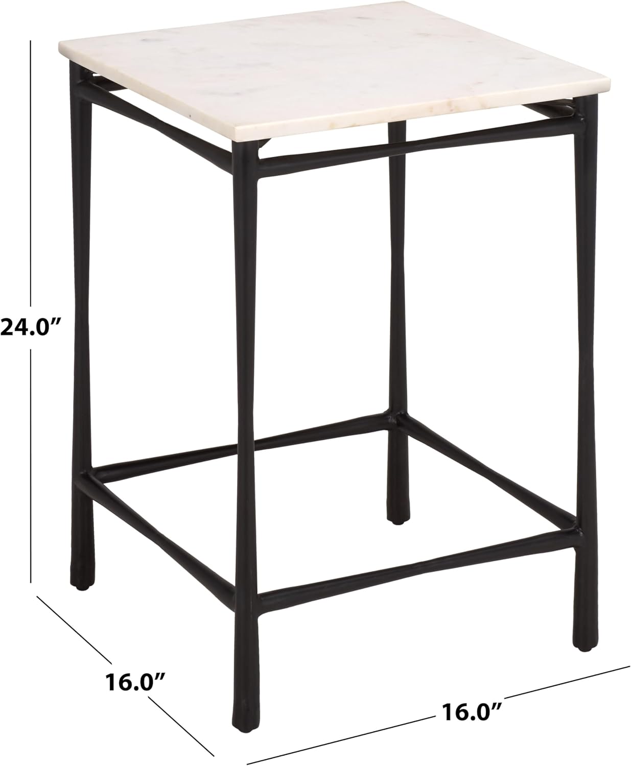 SAFAVIEH Furniture - Nadezhda Accent Table - White & Black - Marble Top Metal Side Table - Square Top Modern Design - Fully Assembled - Ideal for Living Room, Bedroom, 16"W x 16"D x 24"H (ACC3756A)