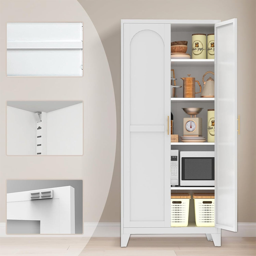Metal Pantry Cabinet, Kitchen Pantry Storage Cabinets with 2 Door and Adjustable Shelves, Freestanding Cupboard for Kitchen, Dining Room