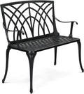 VINGLI 38" Outdoor Metal Bench, Cast Aluminium Garden Bench, Weatherproof Antique Finish Orchid Chair, 1-2 Person Seat Deck Furniture for Porch Entryway Patio (Black)