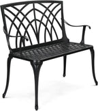 Bonnlo 38" Outdoor Bench, Aluminum Garden Bench with Orchid Patten, Anti-Slip Entryway Bench 1-2 Person Seat for Patio, Lawn, Backyard (Black)