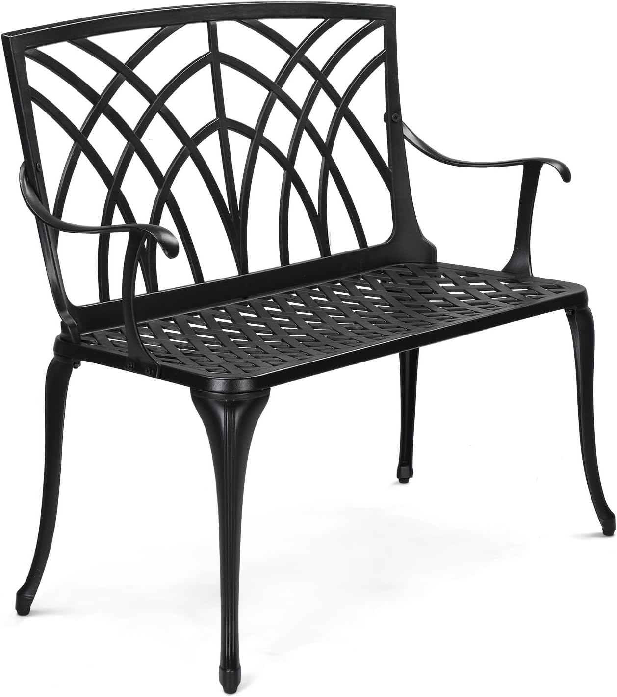 Bonnlo 38" Outdoor Bench, Aluminum Garden Bench with Orchid Patten, Anti-Slip Entryway Bench 1-2 Person Seat for Patio, Lawn, Backyard (Black)