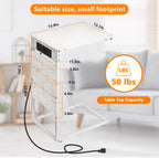 C Shaped End Table Set of 2, TV Tray with Charging Station, USB Ports and Outlets, Slide Under Couch, Storage Bag, for Small Spaces (White)