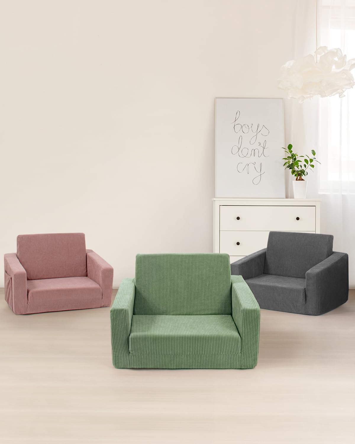 Kids Chair and Couch, 2-in-1 Fold-Out Kids Sofa, Soft Convertible Seating, Comfy Kids Chair for Boys and Girls,Green