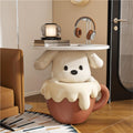 Modern Cute Puppy Side Table with Tray, Resin Dog Sculpture Accent End Table, Creative Bedside Coffee Tables for Living Room Bedroom Office Small Spaces, Funky Furniture for Home Decor