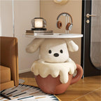 Modern Cute Puppy Side Table with Tray, Resin Dog Sculpture Accent End Table, Creative Bedside Coffee Tables for Living Room Bedroom Office Small Spaces, Funky Furniture for Home Decor