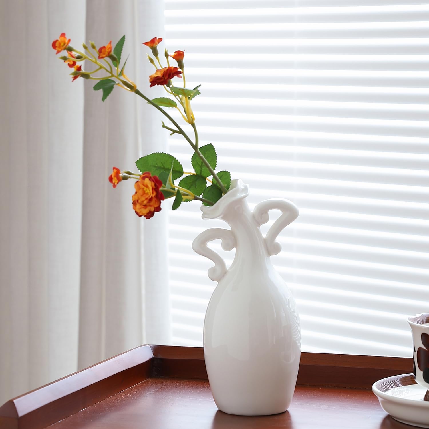 Vase with Attitude, White Ceramic Small Neck Vases, Novel and Lovely Unique Shape Vase, 7inch Modern Home Decoration Vases, Can Be Used As A Decoration for Dining Table Bookcase and Desk