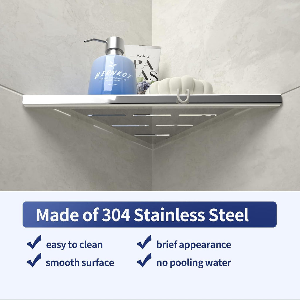 8‘’ Corner Shower Shelf 2PCS, 304 Stainless Steel Recessed Bathroom Shelves for Tiled Wall (Polished, 8'')