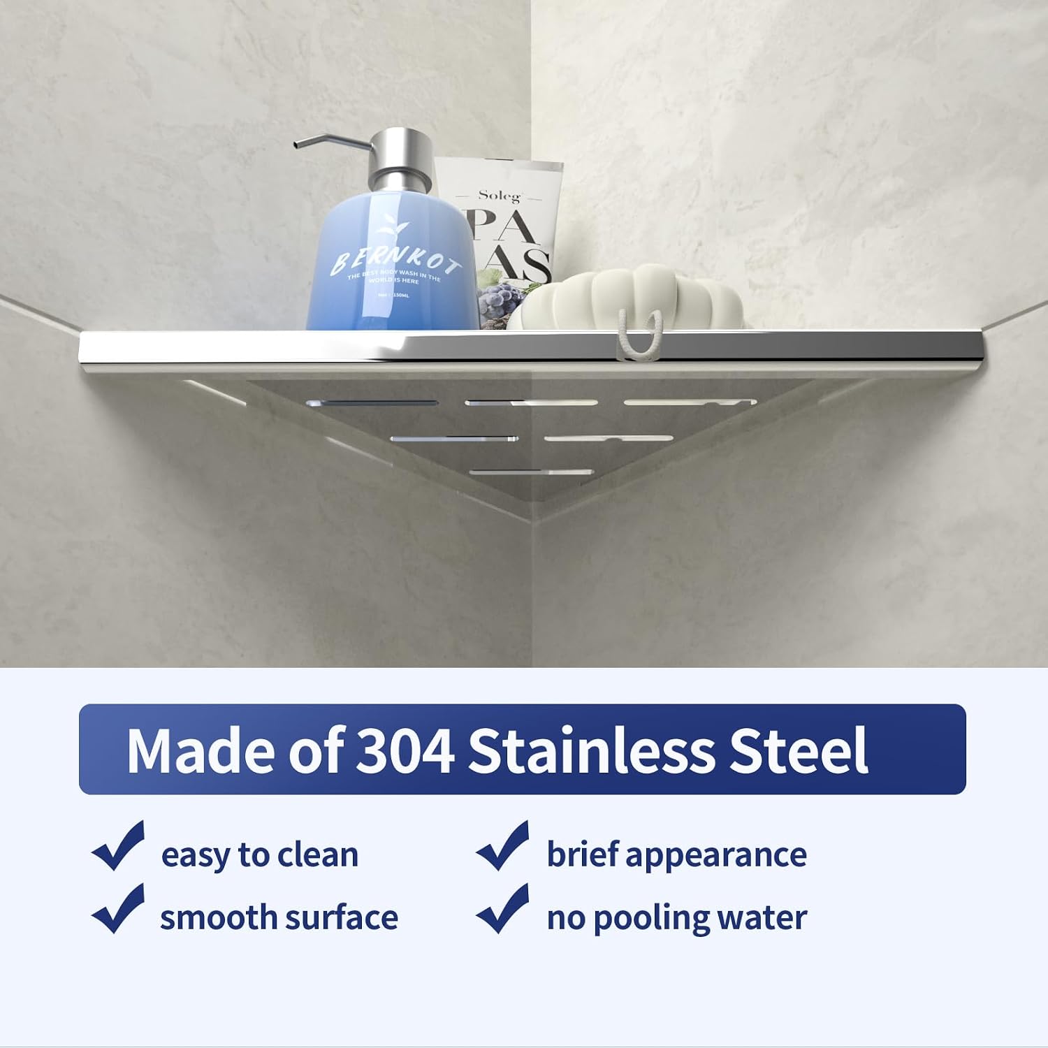 8‘’ Corner Shower Shelf 2PCS, 304 Stainless Steel Recessed Bathroom Shelves for Tiled Wall (Polished, 8'')