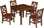 eHemco Solid Hard Wood Kids Table and Chair Set, Coffee, 5 Piece | 4 Chairs Included, Rubberwood