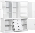 Pantry Storage Cabinet with Adjustable Shelves, Freestanding Tall Cupboard with Drawers and Door Shelves for Kitchen, Dining Room,Living Room (White)