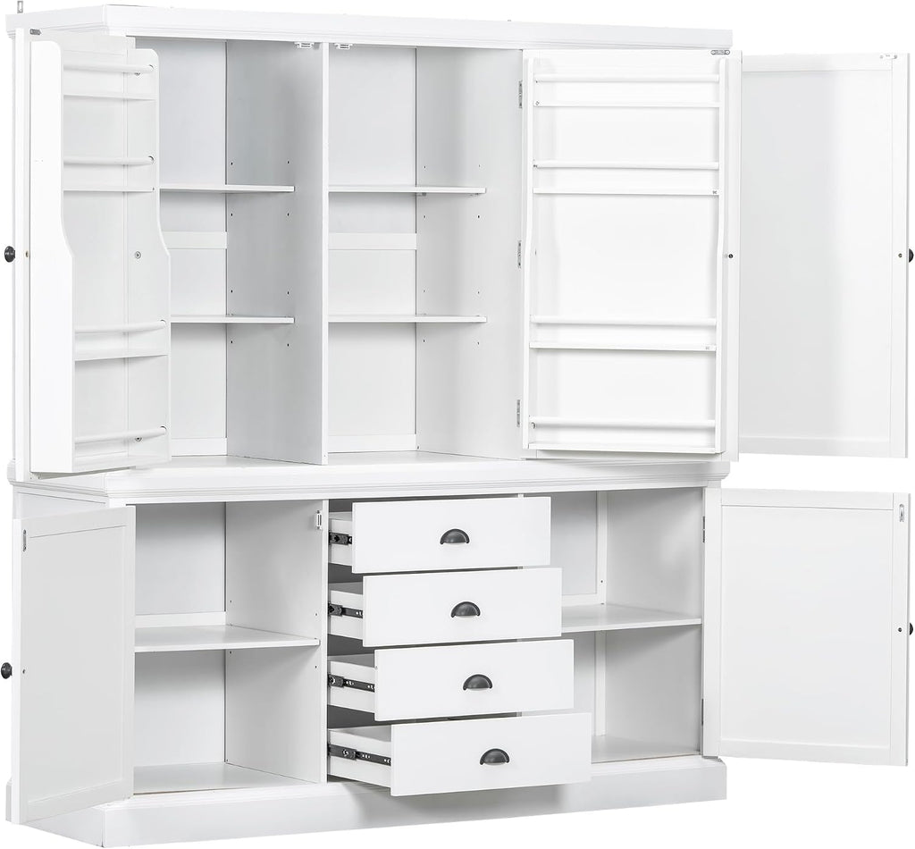 Freestanding Kitchen Pantry Organizers with Drawers, Wooden Cupboard with Door Shelves and Adjustable Shelves for Dining Room, Kitchen (White)