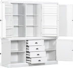 Freestanding Kitchen Pantry Organizers with Drawers, Wooden Cupboard with Door Shelves and Adjustable Shelves for Dining Room, Kitchen (White)