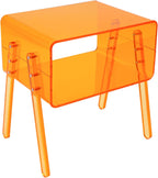 Acrylic Side Table, 2-Tier End Table with Open Storage, Modern Nightstand for Small Spaces, Easy-Clean Bedside Table for Living Room Bedroom Office (Orange)