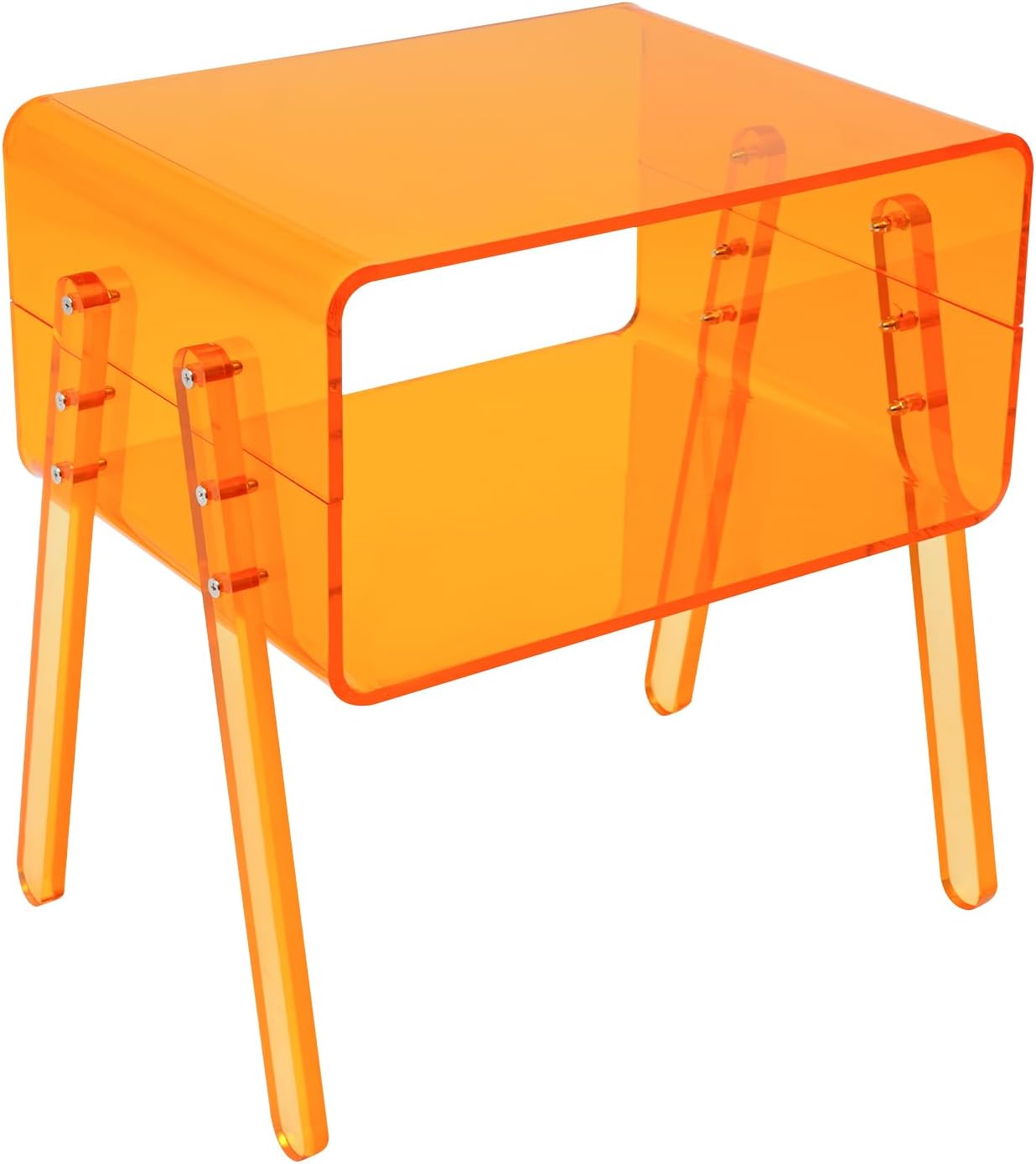 Acrylic Side Table, 2-Tier End Table with Open Storage, Modern Nightstand for Small Spaces, Easy-Clean Bedside Table for Living Room Bedroom Office (Orange)