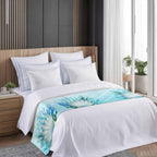 Bed Runner Scarf for King Size Bed, Teal Blue Coastal Beds Scarf Throws for Foot of Bedding, Summer Ocean Sea Shells Corals Decorative Beds Runners for Bedroom Guestroom, 94"x20"