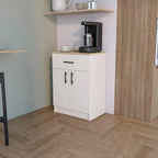 23.6" D*15.9" W*33.5" H Freestanding Kitchen Pantry with Dawer & Shelf, Double Door, Rectangular Storage Cabinet, Modern Minimalist, for Living Room, Dining Room, White