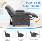 BOSMILLER Kids Recliner Chair， Push Back Toddler Recliner with Cup Holders & Side Pockets， Adjustable Footrest & Headrest Kids Sofa for Boys Girls 3+ Age Group