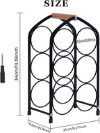 Wine Rack countertop Wine Bottle Holder Metal Wine Rack, Industrial Style Honeycomb Design 6-Bottle Wine Storage with Wooden Handle, Easy Installation,for Home Kitchen Bar/Cabinet