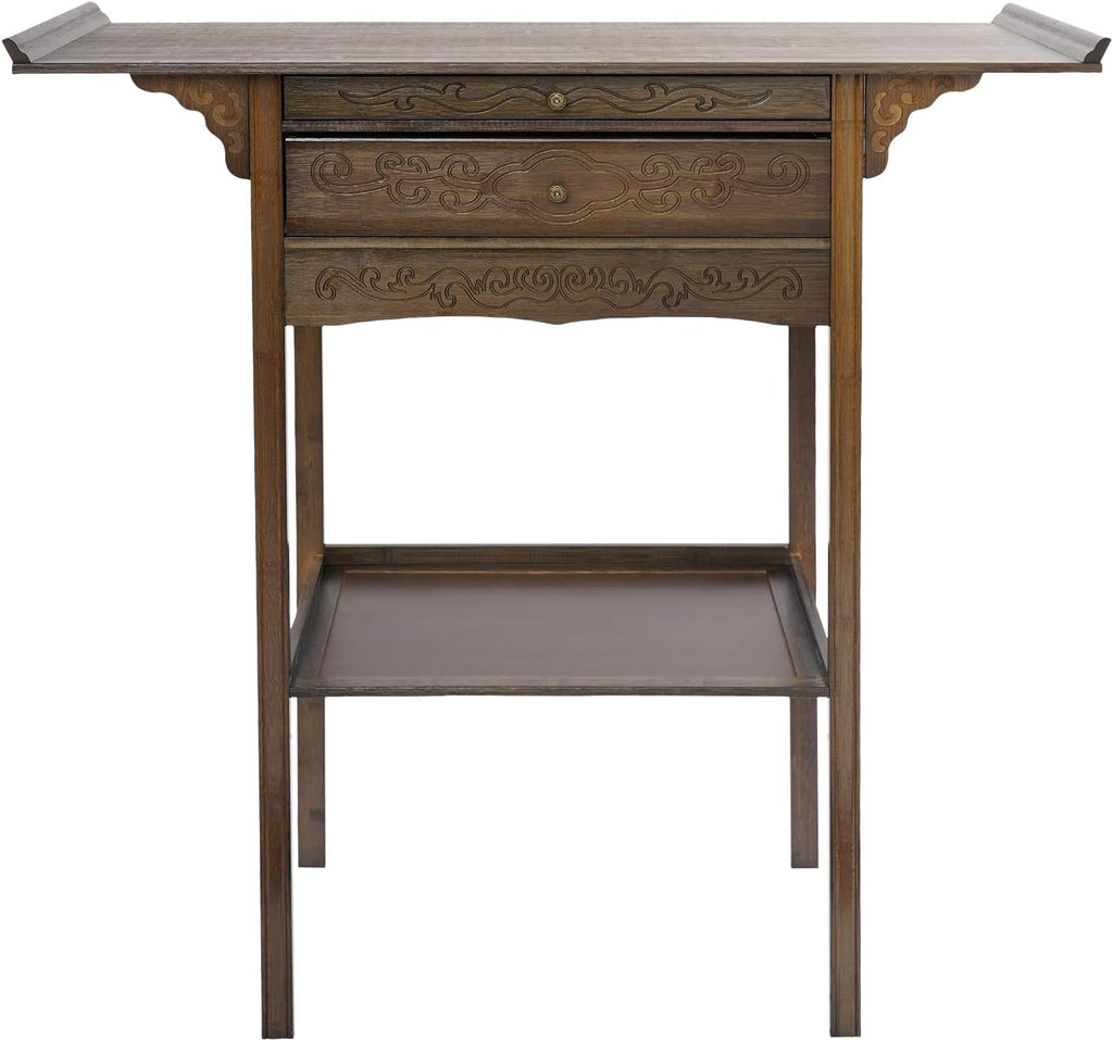Free Standing Altar Table, Retro Chinese Style Altar Table with Drawers Meditation Table with Storage Tier and Auspicious Cloud Carving for Homes Temples Ancestral Halls (39.3x15.7x39.3 in)