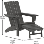 Flash Furniture Halifax Poly Resin Adirondack Chair with Cup Holder and Pull Out Ottoman, All-Weather Poly Resin Indoor/Outdoor Lounge Chair, Gray, Set of 1