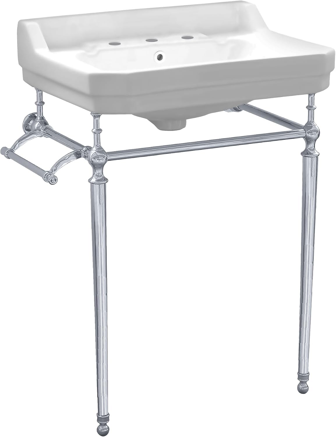 Whitehaus Collection WHV024-L33-3H-C Victorian Style Bath Console Sink with Interchangeable Towel Bar and Backsplash