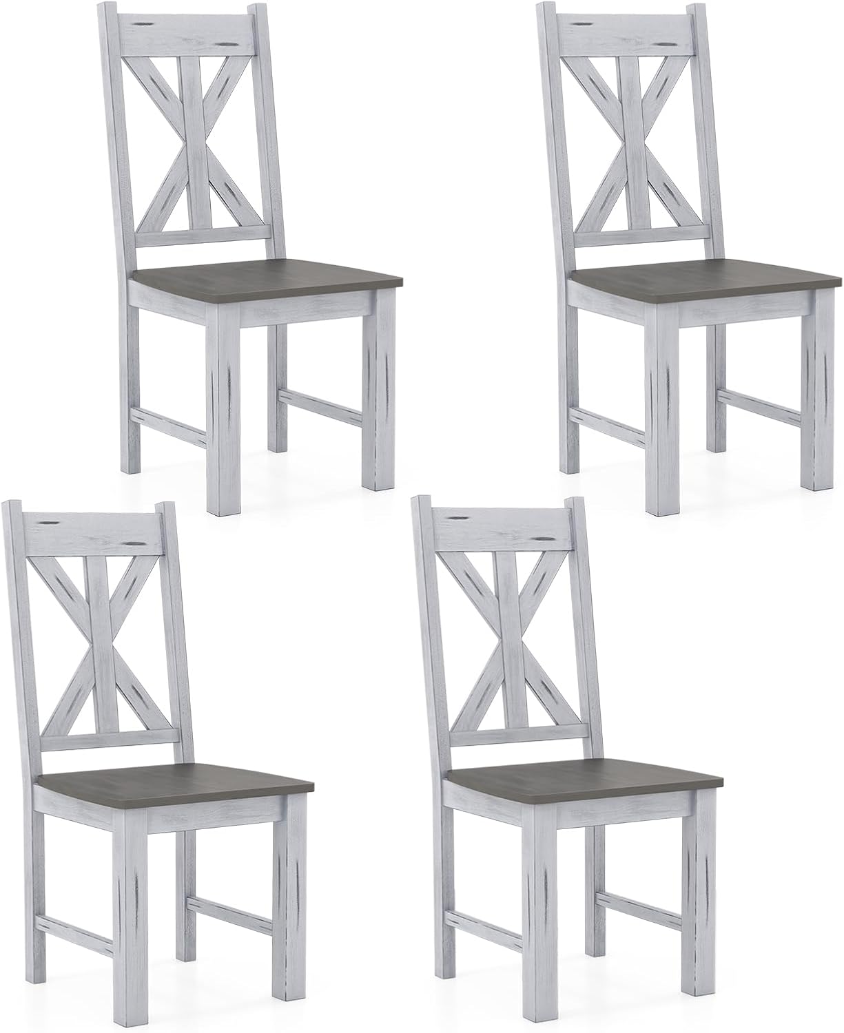 Giantex Retro Wooden Dining Chairs Set of 4, Farmhouse Kitchen Chairs w/Rubber Wood Frame, Elegant Hollowed Backrest, Armless Dining Room Chairs, Rustic Side Chairs for Restaurant, Living Room, Grey